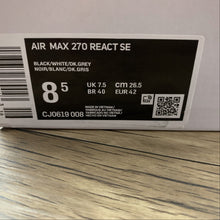 Cargar imagen en el visor de la galería, Air Max 270 React SE Black White Dk Grey CJ0619-008