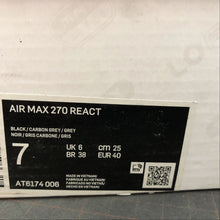 Cargar imagen en el visor de la galería, Air Max 270 React Black Carbon Grey-Grey AT6174-006