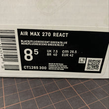 Cargar imagen en el visor de la galería, Air Max 270 React Black Fluorescent Green Blue CT1265-300