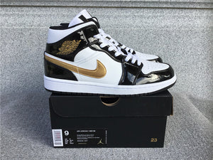 Air Jordan 1 Mid Black White Gold 554224 007