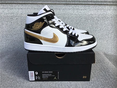 Air Jordan 1 Mid Black White Gold 554224 007