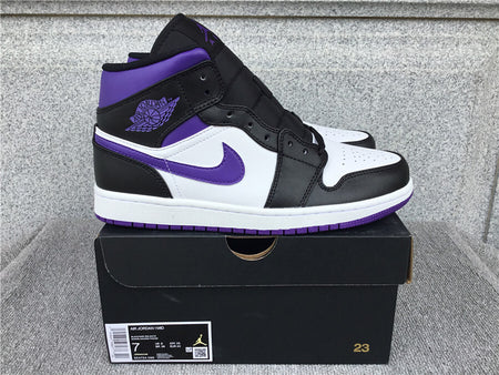 Air Jordan 1 Mid Black White Purple 554724-095