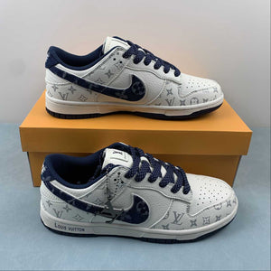 LV x SB Dunk Low Cream White Royal Blue Silver FC1688-123