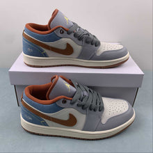 Cargar imagen en el visor de la galería, Air Jordan 1 Low Denim Phantom Coconut Milk Amber Brown Multicolor FZ5045-091
