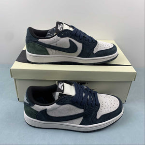 Travis Scott x Air Jordan 1 Low OG Suede Dark Green Blue DM7866-819