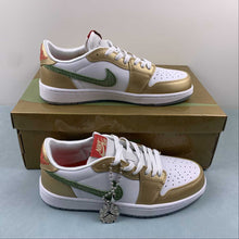 Cargar imagen en el visor de la galería, Air Jordan 1 Low OG GS Year of the Dragon Sail Oil Green Metallic Gold Grain FQ6593-100
