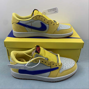 Travis Scott x Air Jordan 1 Low OG Canary Racer Blue Light Silver Gum Medium Brown DZ4137-700