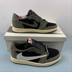 Travis Scott x Air Jordan 1 Low OG Black Sail Medium Olive Muslin DM7866-002