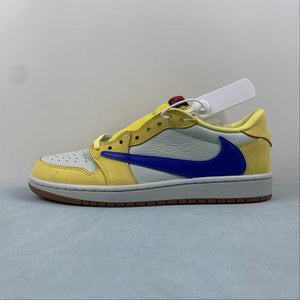 Travis Scott x Air Jordan 1 Low OG Canary Racer Blue Light Silver Gum Medium Brown DZ4137-700