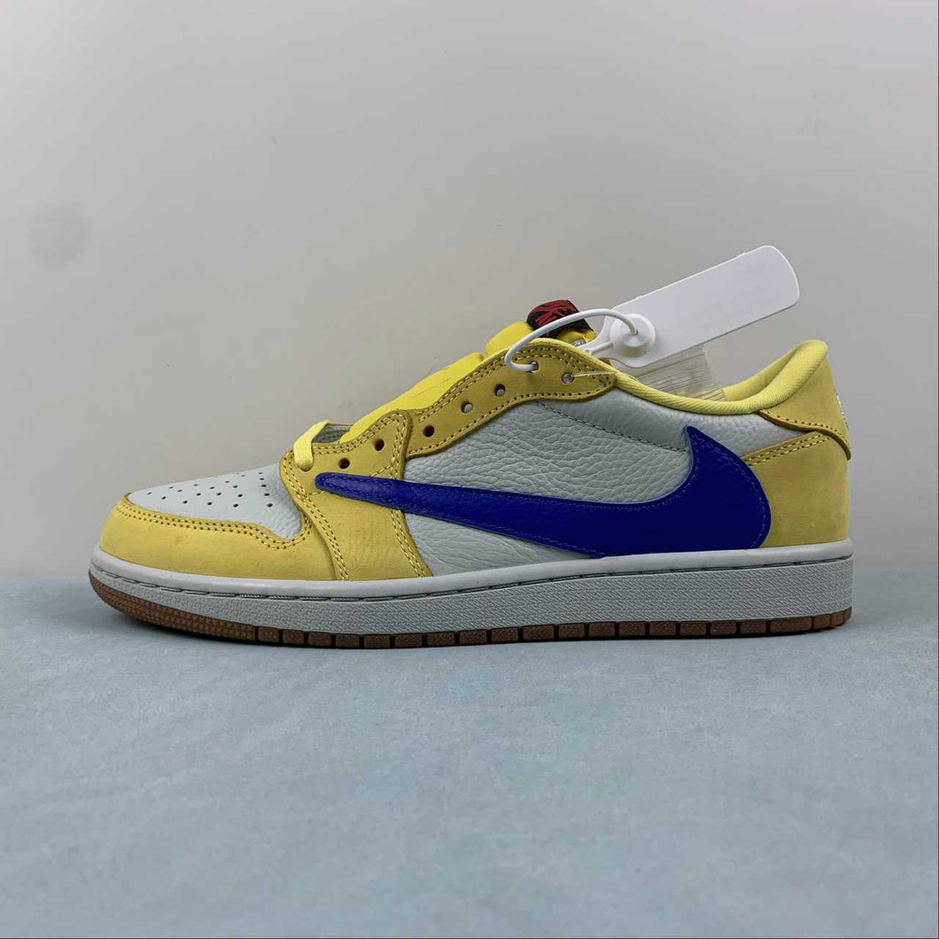 Travis Scott x Air Jordan 1 Low OG Canary Racer Blue Light Silver Gum Medium Brown DZ4137-700