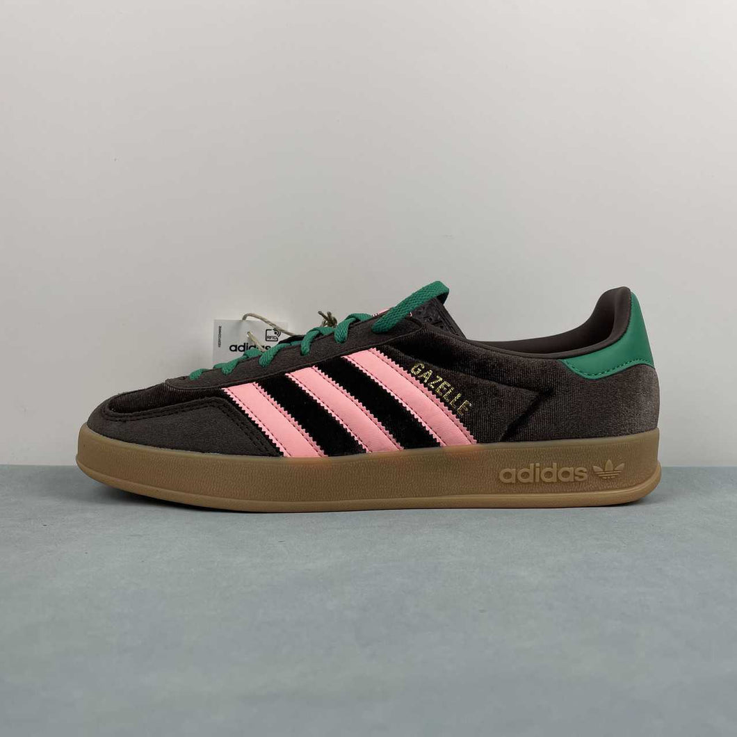 Adidas Gazelle Indoor Dark Brown Glow Pink Court Green JI2714