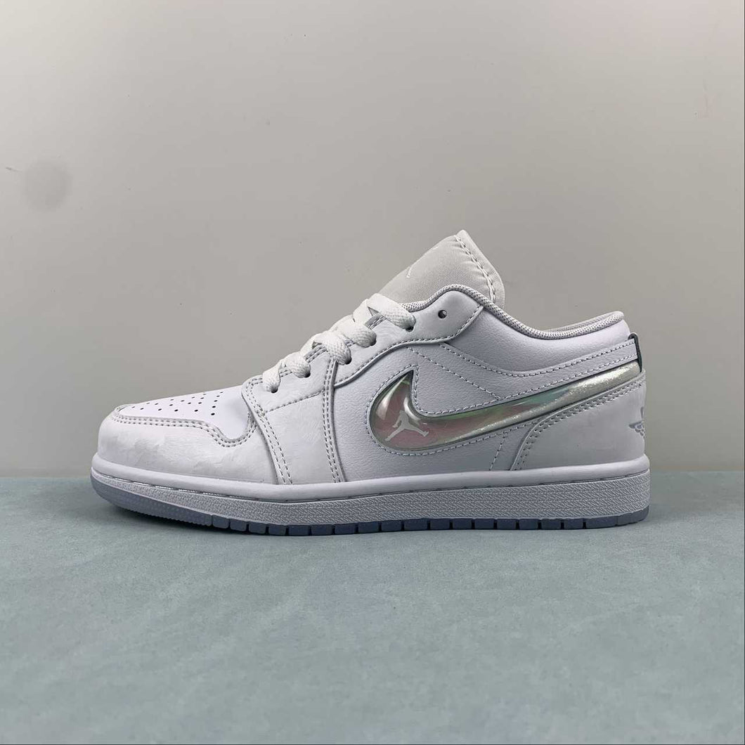 Air Jordan 1 Low GS White Iridescent Glitter Summit White Ice Blue FQ9112-100
