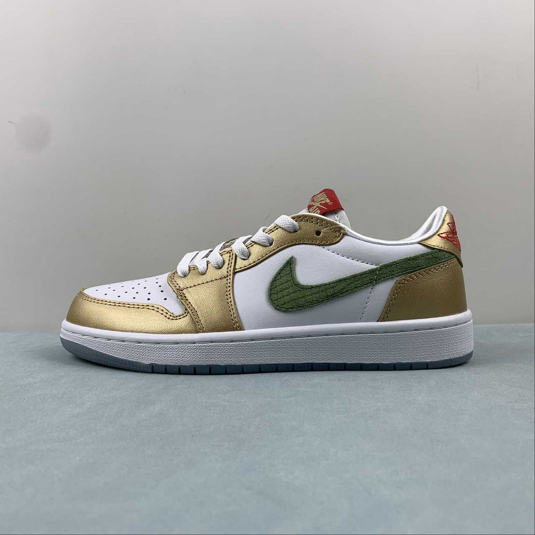 Air Jordan 1 Low OG GS Year of the Dragon Sail Oil Green Metallic Gold Grain FQ6593-100