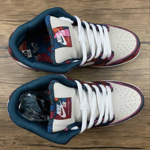 SB Dunk Low Parra 2021 Fire Pink Gym Red Mocha Royal Blue DH7695-600