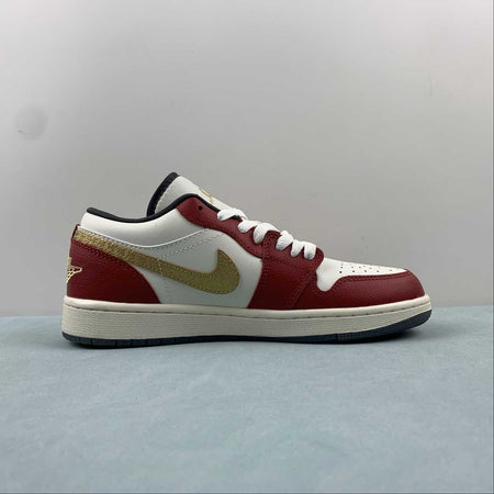 Air Jordan 1 Low SE Sail Metallic Gold Grain Dark Team Red FJ5735-100
