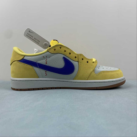 Travis Scott x Air Jordan 1 Low OG Canary Racer Blue Light Silver Gum Medium Brown DZ4137-700