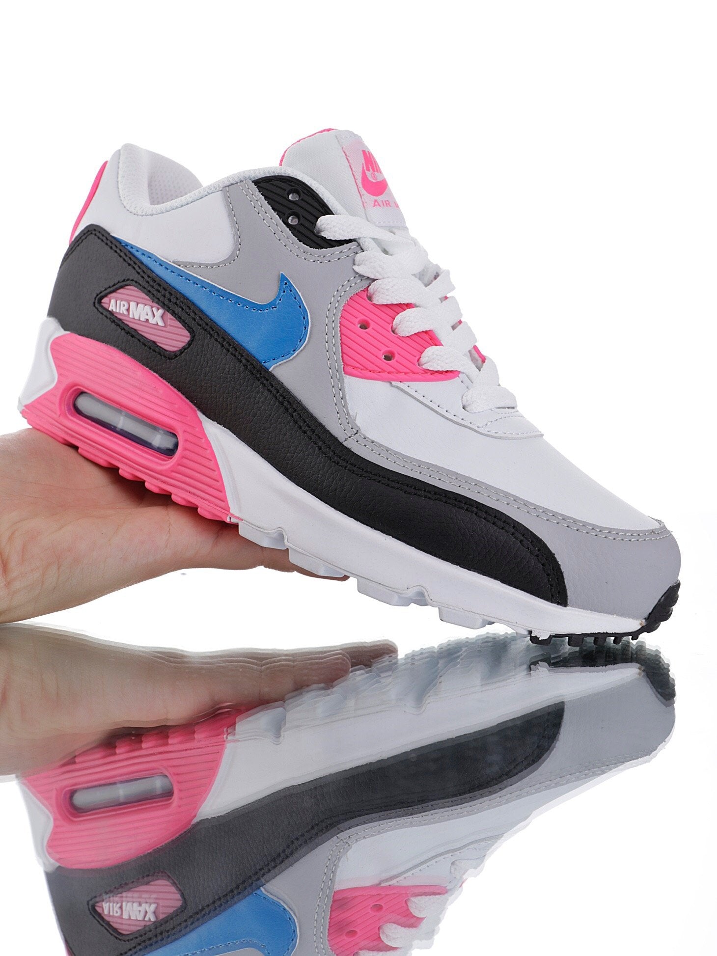 Air Max 90 WMNS LTR GS Grey Black Blue Pink White – juanma-shop