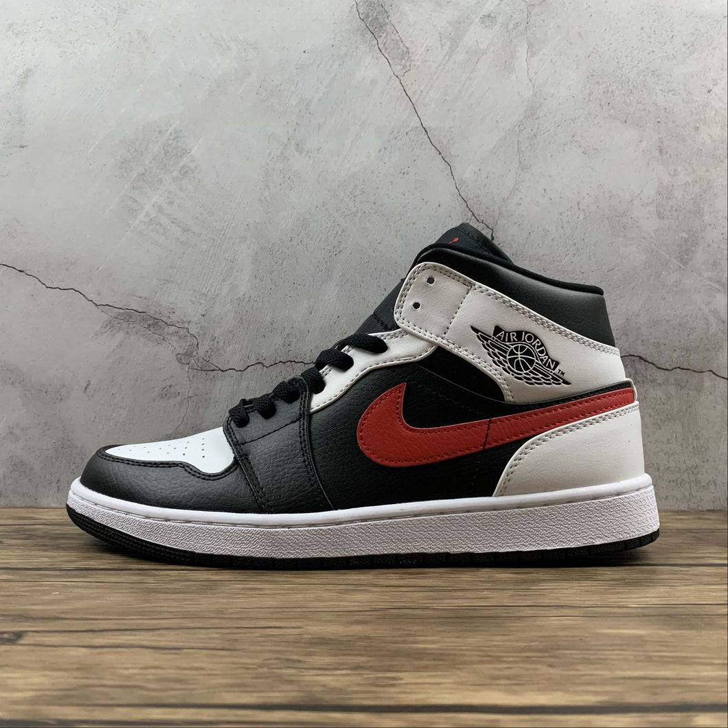Air Jordan 1 Mid Black White Red (2021) 554724 075