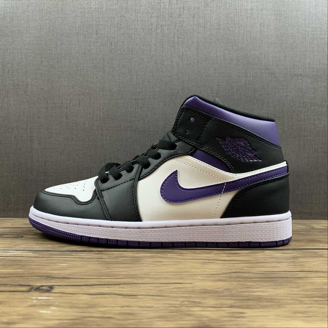 Air Jordan 1 Mid Black White Purple 554724-095