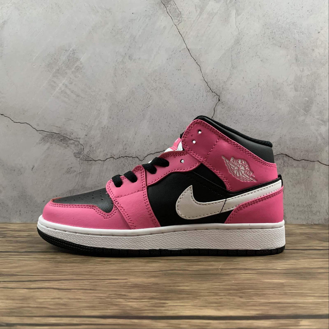 Air Jordan 1 Mid SE Black White Pink 555112-002