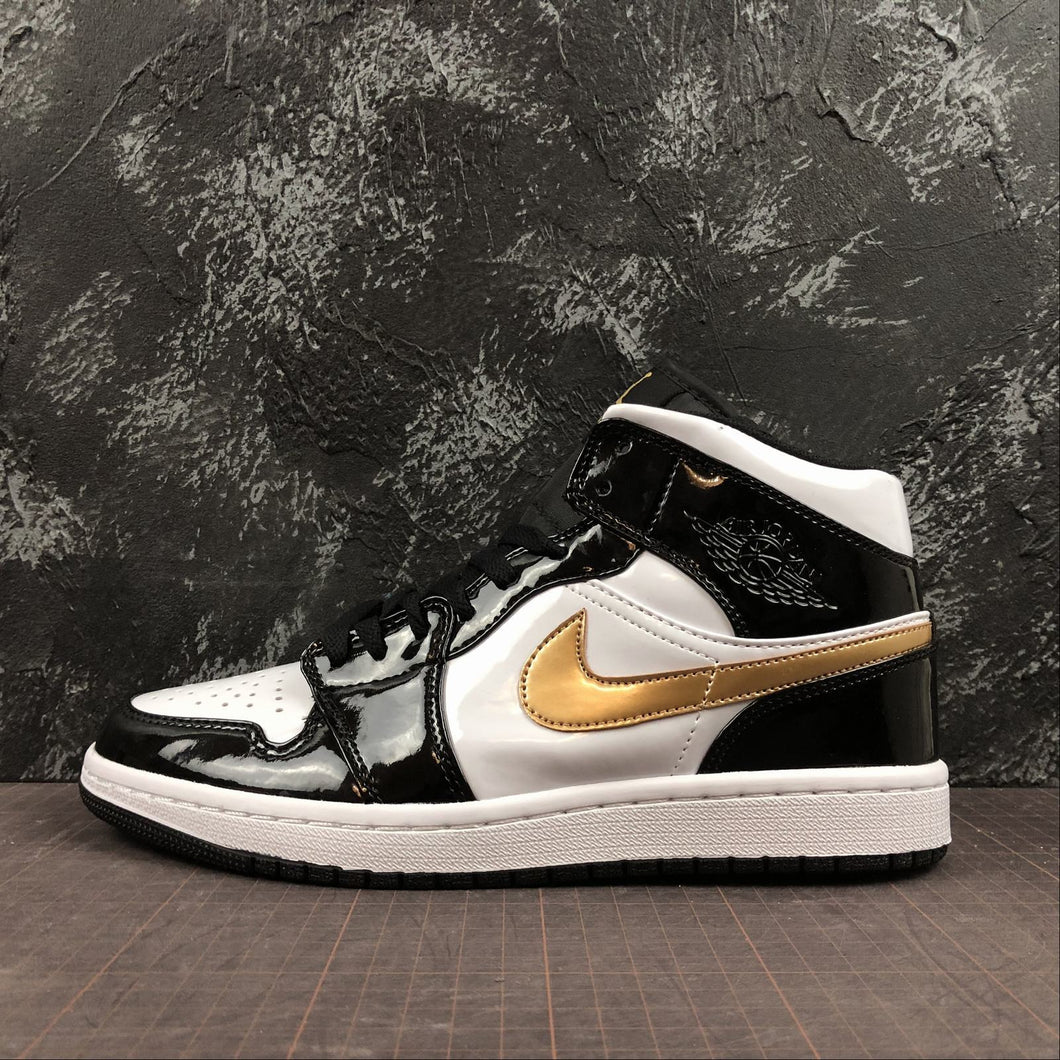 Air Jordan 1 Mid Black White Gold 554224 007