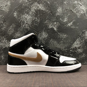 Air Jordan 1 Mid Black White Gold