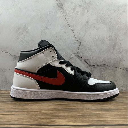 Air Jordan 1 Mid Black White Red (2021) 554724 075