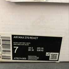 Cargar imagen en el visor de la galería, Air Max 270 React Black Black Light Grey White AT6174-003
