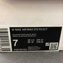 Cargar imagen en el visor de la galería, Air Max 270 React Bleached Coral White-White CQ5420-611
