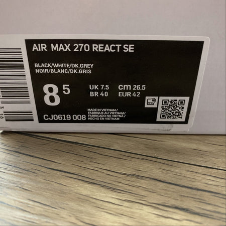 Air Max 270 React SE Black White Dk Grey CJ0619-008