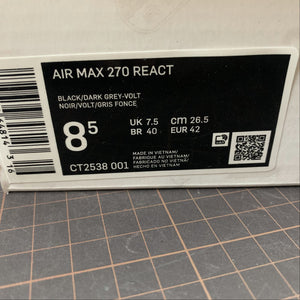 Air Max 270 React Black Dark Grey-Volt CT2538-001