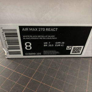 Air Max 270 React White Black-Metallic Silver CI3899-101