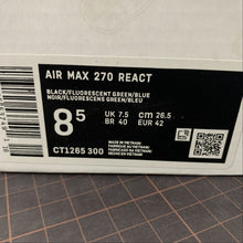 Cargar imagen en el visor de la galería, Air Max 270 React Black Fluorescent Green Blue CT1265-300
