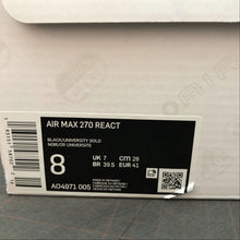 Cargar imagen en el visor de la galería, Air Max 270 React Black University Gold AO4971-005
