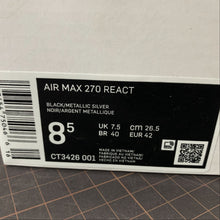 Cargar imagen en el visor de la galería, Air Max 270 React Black Metallic Silver CT3426-001
