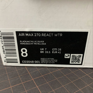 Air Max 270 React WTR  Black Metallic Silver CD2049-001
