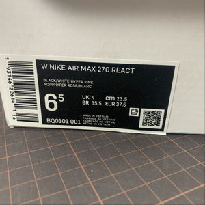 Air Max 270 React White Black Hyper Pink BQ0101-001