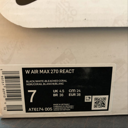 Air Max 270 React Black White Bleached Coral AT6174-005