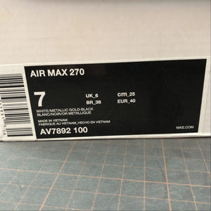 Air Max 270 White Metallic Gold-Black