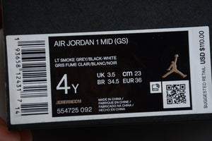 Air Jordan 1 Mid (GS) Lt Smoke Grey-Black-White