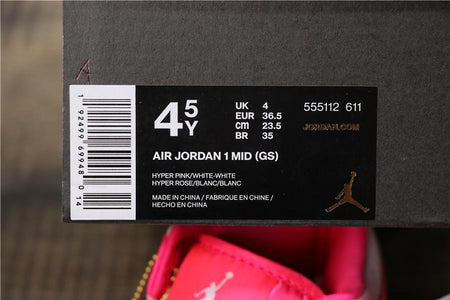 Air Jordan 1 Mid (GS) Hiper Pink White-White